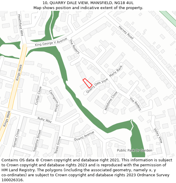 10, QUARRY DALE VIEW, MANSFIELD, NG18 4UL: Location map and indicative extent of plot