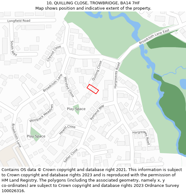 10, QUILLING CLOSE, TROWBRIDGE, BA14 7HF: Location map and indicative extent of plot