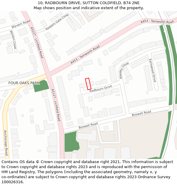 10, RADBOURN DRIVE, SUTTON COLDFIELD, B74 2NE: Location map and indicative extent of plot