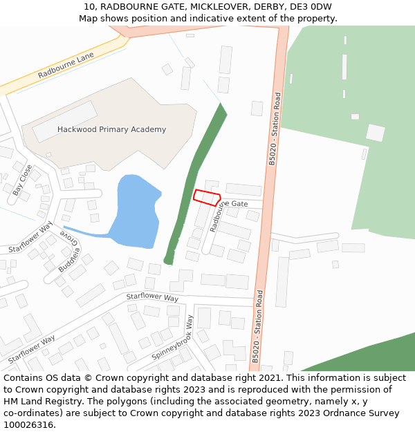 10, RADBOURNE GATE, MICKLEOVER, DERBY, DE3 0DW: Location map and indicative extent of plot