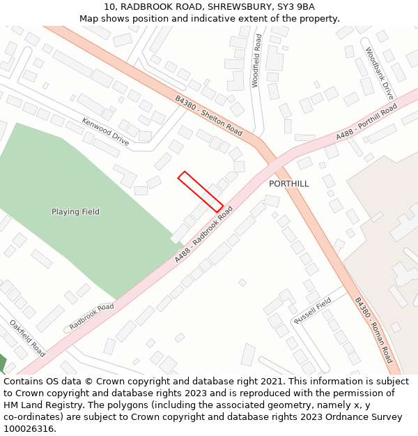 10, RADBROOK ROAD, SHREWSBURY, SY3 9BA: Location map and indicative extent of plot