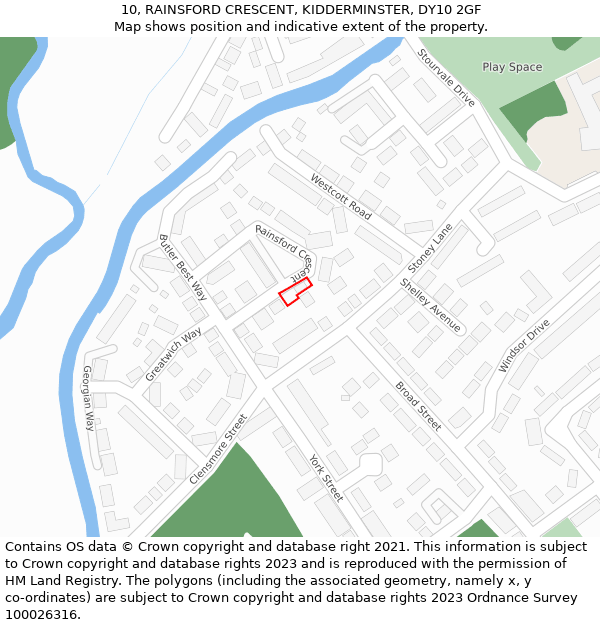 10, RAINSFORD CRESCENT, KIDDERMINSTER, DY10 2GF: Location map and indicative extent of plot