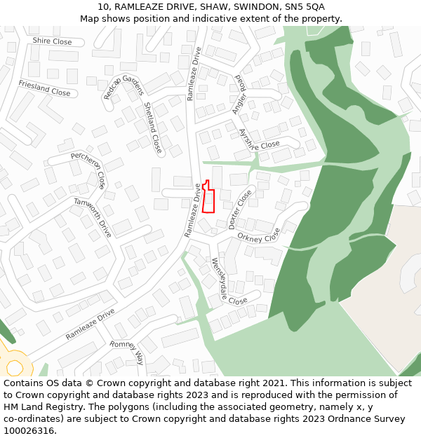 10, RAMLEAZE DRIVE, SHAW, SWINDON, SN5 5QA: Location map and indicative extent of plot