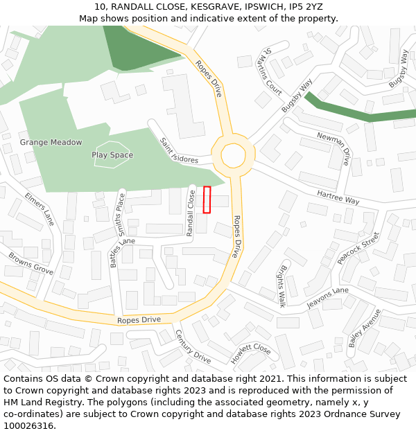 10, RANDALL CLOSE, KESGRAVE, IPSWICH, IP5 2YZ: Location map and indicative extent of plot