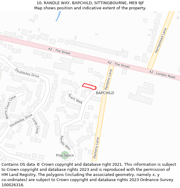 10, RANDLE WAY, BAPCHILD, SITTINGBOURNE, ME9 9JF: Location map and indicative extent of plot