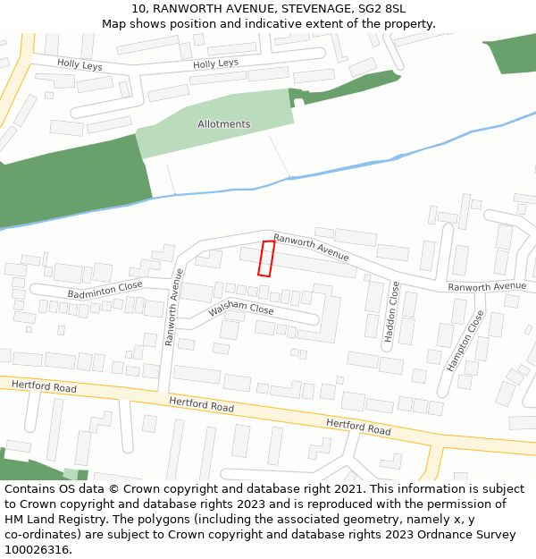 10, RANWORTH AVENUE, STEVENAGE, SG2 8SL: Location map and indicative extent of plot