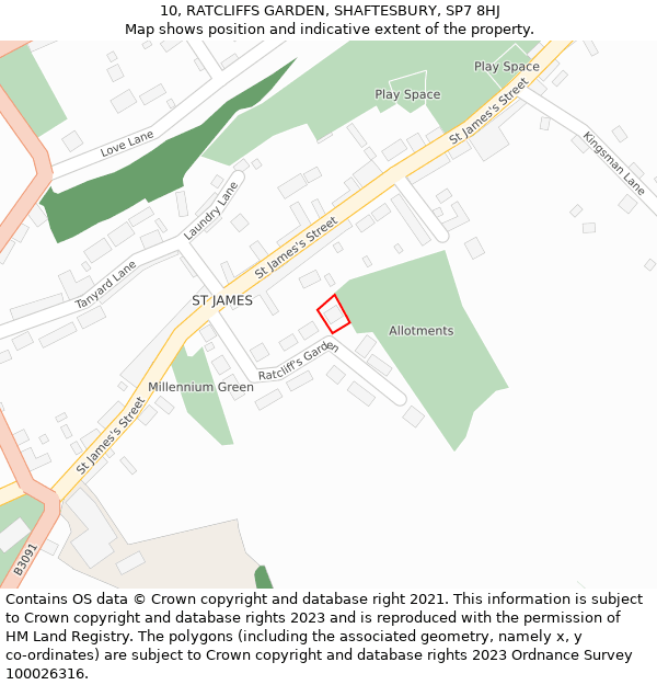 10, RATCLIFFS GARDEN, SHAFTESBURY, SP7 8HJ: Location map and indicative extent of plot