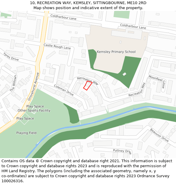 10, RECREATION WAY, KEMSLEY, SITTINGBOURNE, ME10 2RD: Location map and indicative extent of plot