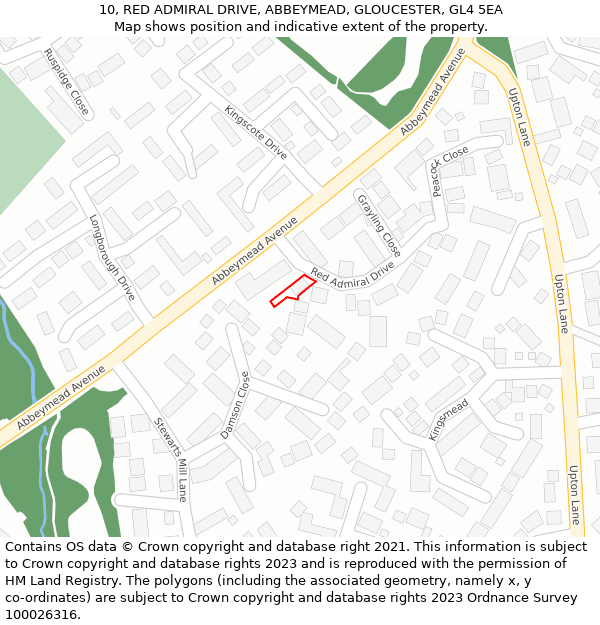 10, RED ADMIRAL DRIVE, ABBEYMEAD, GLOUCESTER, GL4 5EA: Location map and indicative extent of plot