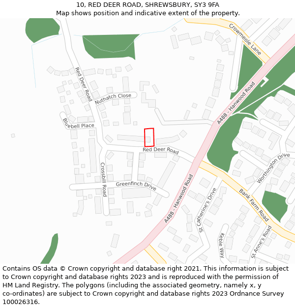 10, RED DEER ROAD, SHREWSBURY, SY3 9FA: Location map and indicative extent of plot