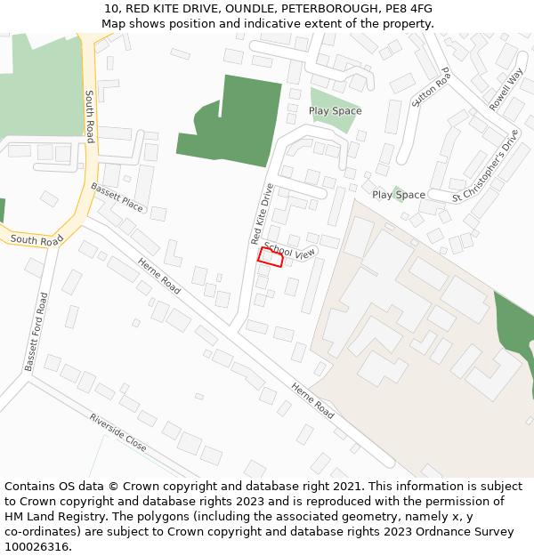 10, RED KITE DRIVE, OUNDLE, PETERBOROUGH, PE8 4FG: Location map and indicative extent of plot