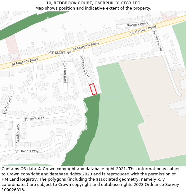 10, REDBROOK COURT, CAERPHILLY, CF83 1ED: Location map and indicative extent of plot