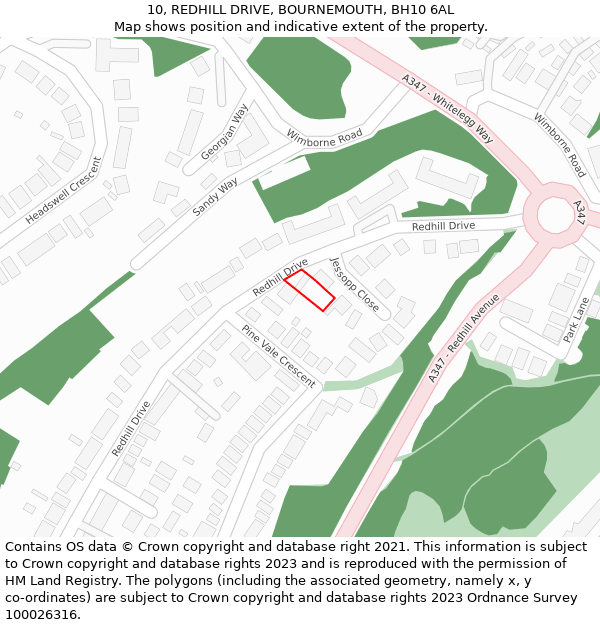 10, REDHILL DRIVE, BOURNEMOUTH, BH10 6AL: Location map and indicative extent of plot