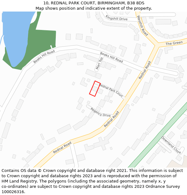 10, REDNAL PARK COURT, BIRMINGHAM, B38 8DS: Location map and indicative extent of plot