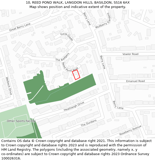 10, REED POND WALK, LANGDON HILLS, BASILDON, SS16 6AX: Location map and indicative extent of plot