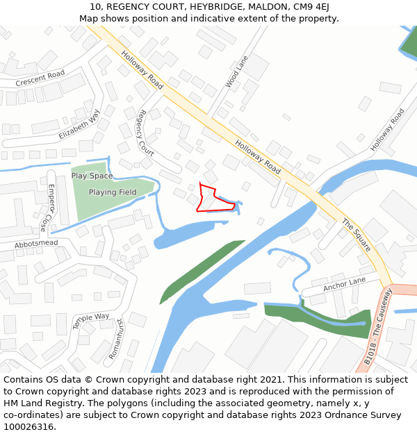 10, REGENCY COURT, HEYBRIDGE, MALDON, CM9 4EJ: Location map and indicative extent of plot