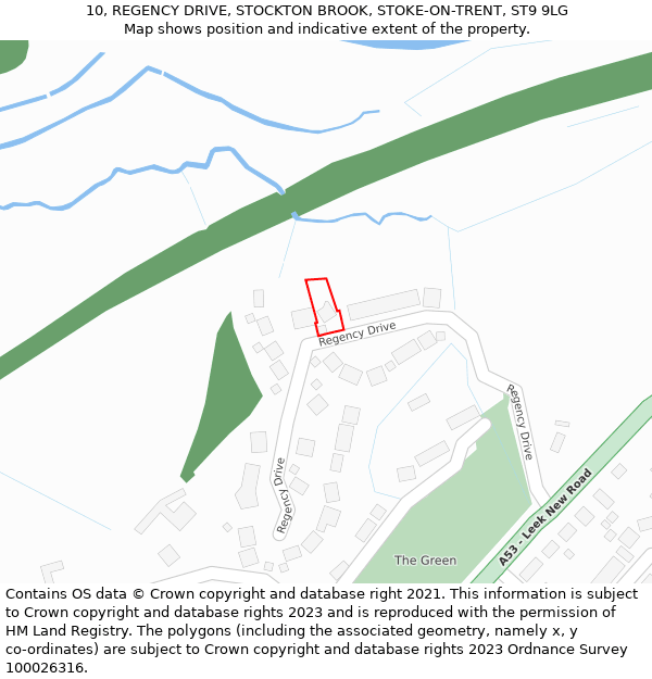 10, REGENCY DRIVE, STOCKTON BROOK, STOKE-ON-TRENT, ST9 9LG: Location map and indicative extent of plot