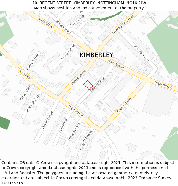 10, REGENT STREET, KIMBERLEY, NOTTINGHAM, NG16 2LW: Location map and indicative extent of plot