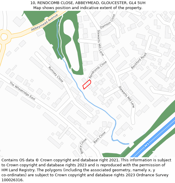 10, RENDCOMB CLOSE, ABBEYMEAD, GLOUCESTER, GL4 5UH: Location map and indicative extent of plot