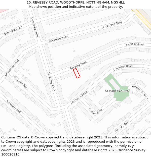 10, REVESBY ROAD, WOODTHORPE, NOTTINGHAM, NG5 4LL: Location map and indicative extent of plot