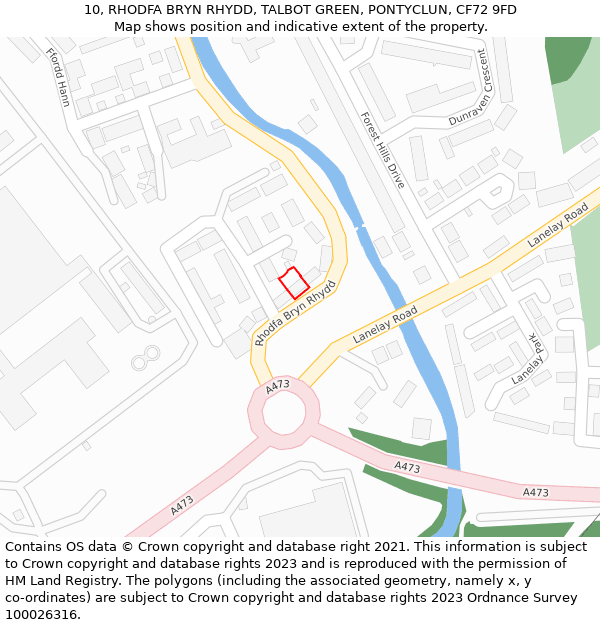 10, RHODFA BRYN RHYDD, TALBOT GREEN, PONTYCLUN, CF72 9FD: Location map and indicative extent of plot