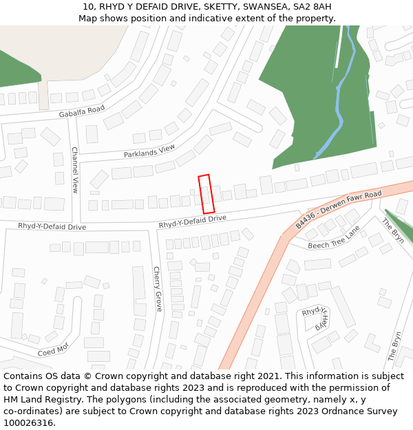 10, RHYD Y DEFAID DRIVE, SKETTY, SWANSEA, SA2 8AH: Location map and indicative extent of plot