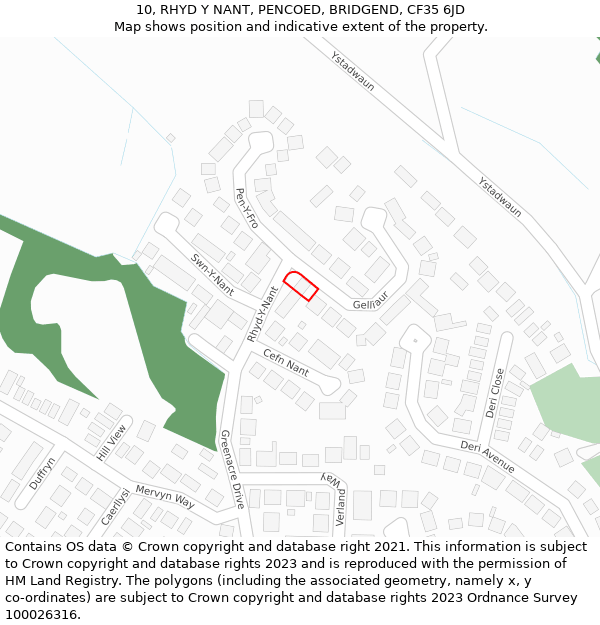 10, RHYD Y NANT, PENCOED, BRIDGEND, CF35 6JD: Location map and indicative extent of plot