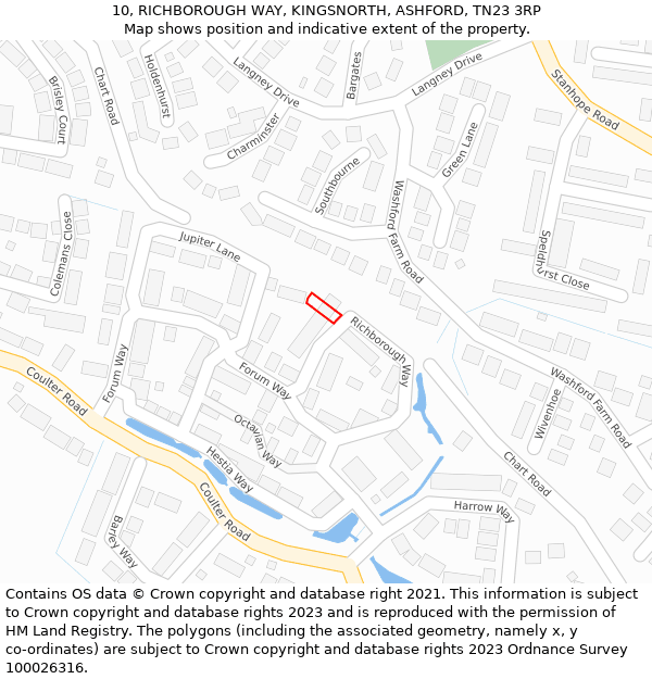 10, RICHBOROUGH WAY, KINGSNORTH, ASHFORD, TN23 3RP: Location map and indicative extent of plot