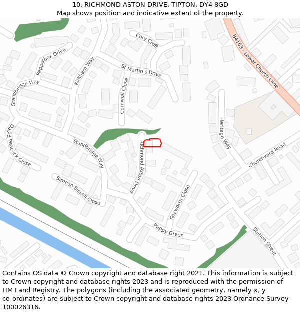 10, RICHMOND ASTON DRIVE, TIPTON, DY4 8GD: Location map and indicative extent of plot