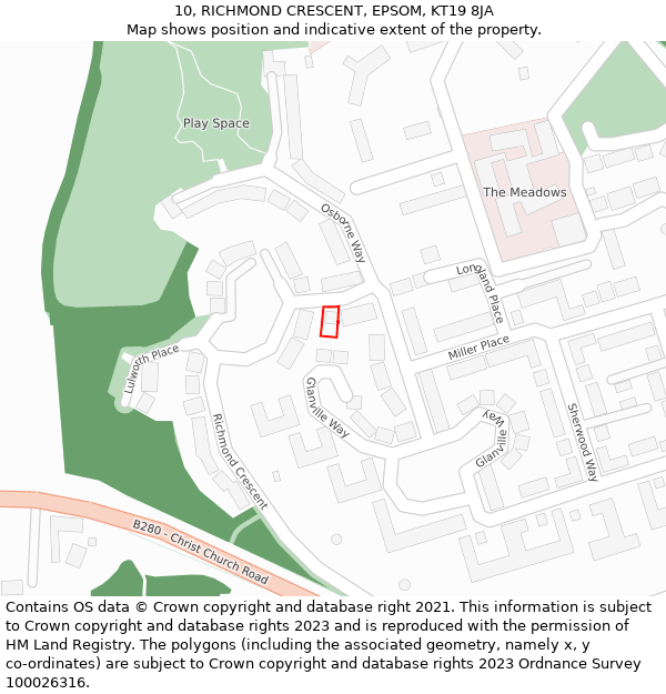 10, RICHMOND CRESCENT, EPSOM, KT19 8JA: Location map and indicative extent of plot