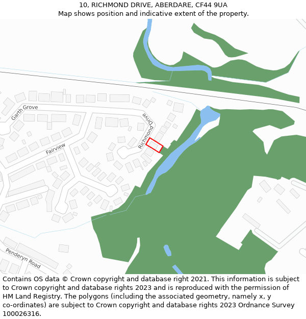 10, RICHMOND DRIVE, ABERDARE, CF44 9UA: Location map and indicative extent of plot