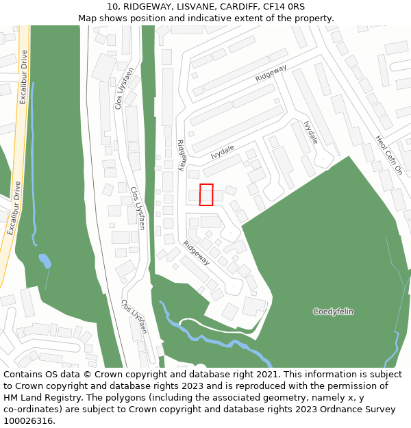 10, RIDGEWAY, LISVANE, CARDIFF, CF14 0RS: Location map and indicative extent of plot