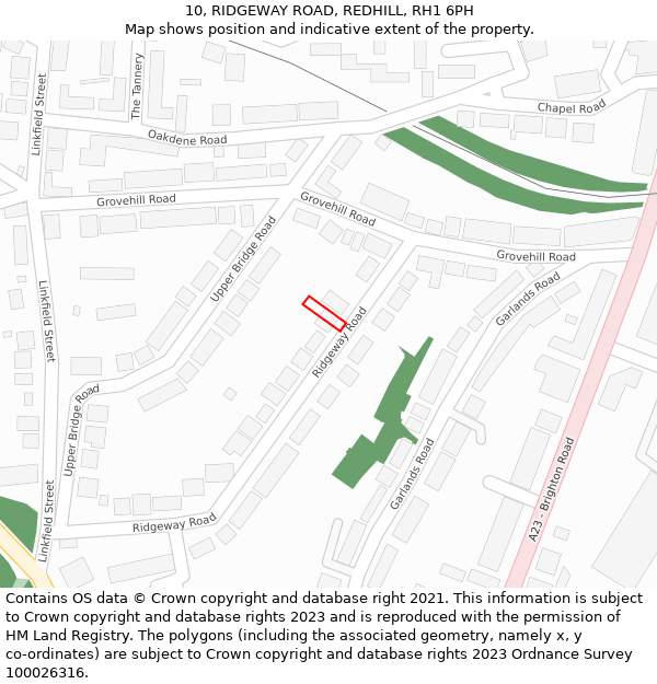 10, RIDGEWAY ROAD, REDHILL, RH1 6PH: Location map and indicative extent of plot