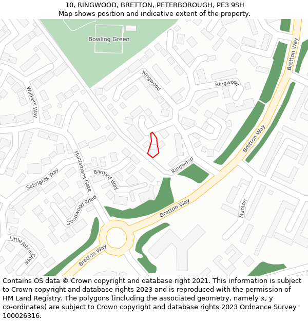 10, RINGWOOD, BRETTON, PETERBOROUGH, PE3 9SH: Location map and indicative extent of plot