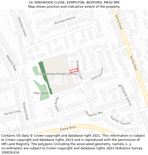 10, RINGWOOD CLOSE, KEMPSTON, BEDFORD, MK42 8PE: Location map and indicative extent of plot