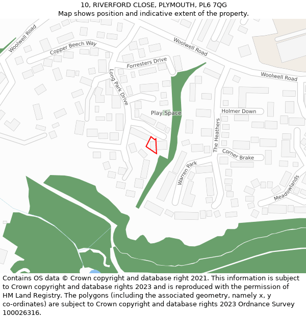 10, RIVERFORD CLOSE, PLYMOUTH, PL6 7QG: Location map and indicative extent of plot