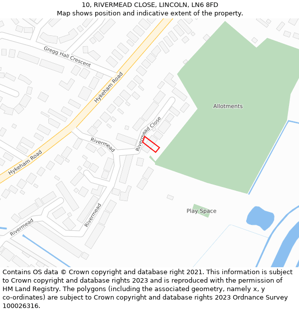 10, RIVERMEAD CLOSE, LINCOLN, LN6 8FD: Location map and indicative extent of plot