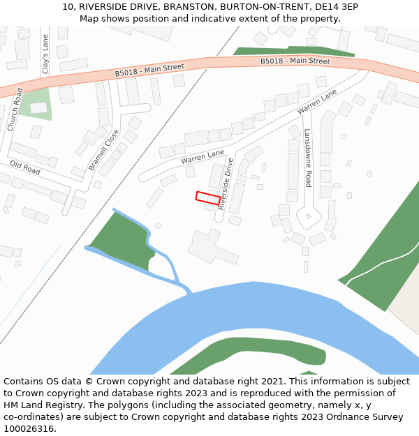 10, RIVERSIDE DRIVE, BRANSTON, BURTON-ON-TRENT, DE14 3EP: Location map and indicative extent of plot
