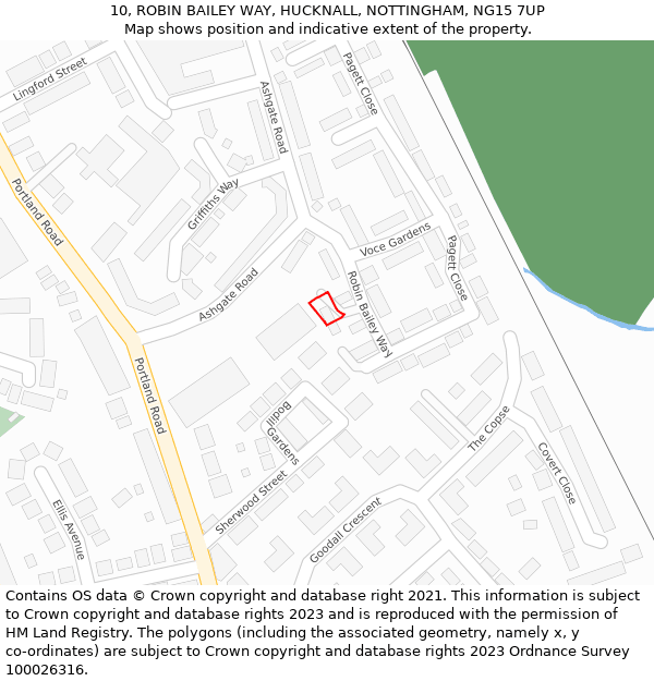 10, ROBIN BAILEY WAY, HUCKNALL, NOTTINGHAM, NG15 7UP: Location map and indicative extent of plot