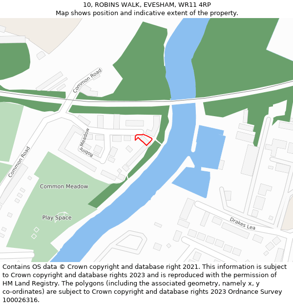 10, ROBINS WALK, EVESHAM, WR11 4RP: Location map and indicative extent of plot