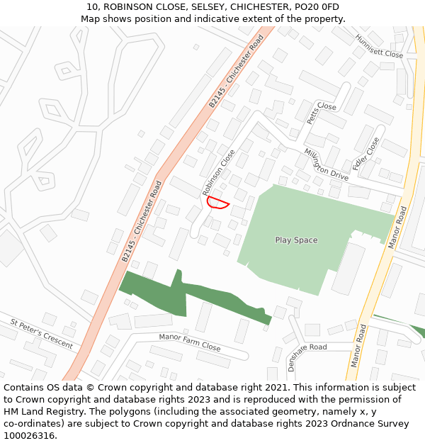 10, ROBINSON CLOSE, SELSEY, CHICHESTER, PO20 0FD: Location map and indicative extent of plot