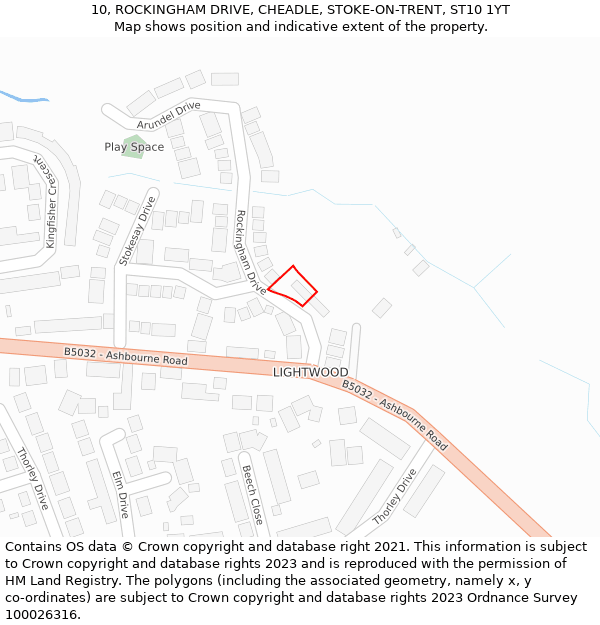 10, ROCKINGHAM DRIVE, CHEADLE, STOKE-ON-TRENT, ST10 1YT: Location map and indicative extent of plot
