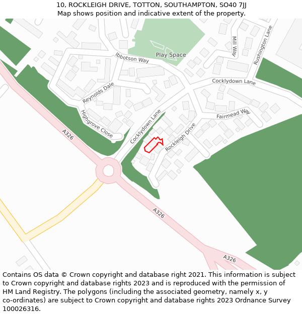 10, ROCKLEIGH DRIVE, TOTTON, SOUTHAMPTON, SO40 7JJ: Location map and indicative extent of plot