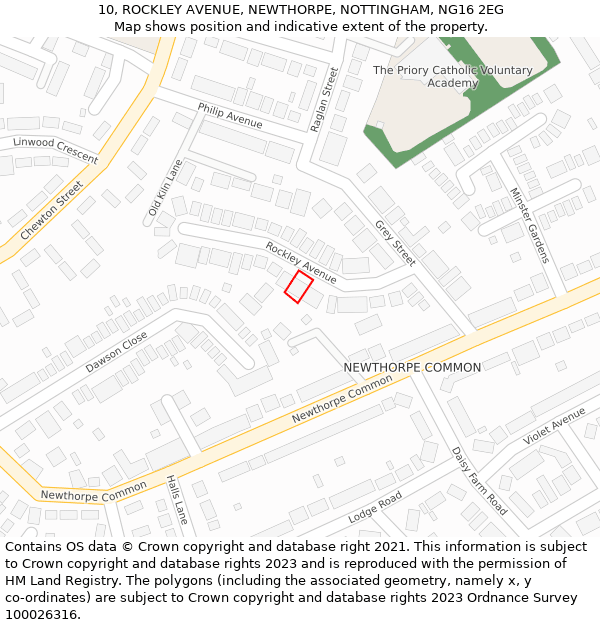 10, ROCKLEY AVENUE, NEWTHORPE, NOTTINGHAM, NG16 2EG: Location map and indicative extent of plot