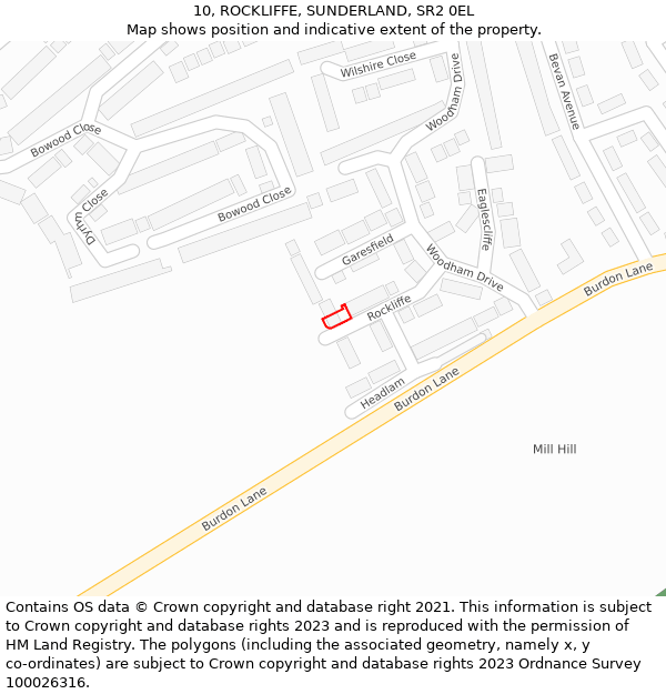 10, ROCKLIFFE, SUNDERLAND, SR2 0EL: Location map and indicative extent of plot