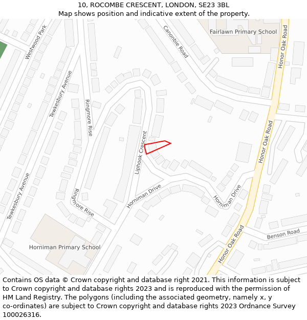 10, ROCOMBE CRESCENT, LONDON, SE23 3BL: Location map and indicative extent of plot