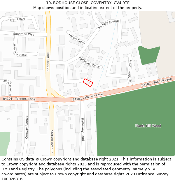 10, RODHOUSE CLOSE, COVENTRY, CV4 9TE: Location map and indicative extent of plot