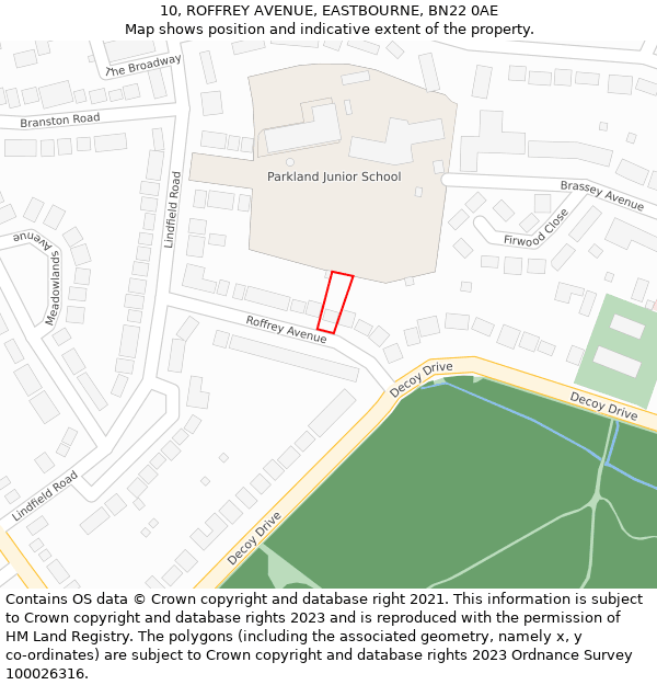 10, ROFFREY AVENUE, EASTBOURNE, BN22 0AE: Location map and indicative extent of plot