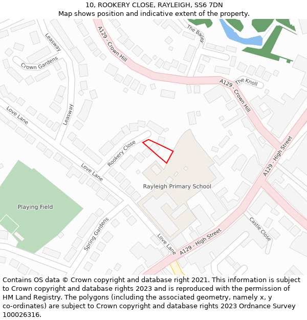 10, ROOKERY CLOSE, RAYLEIGH, SS6 7DN: Location map and indicative extent of plot
