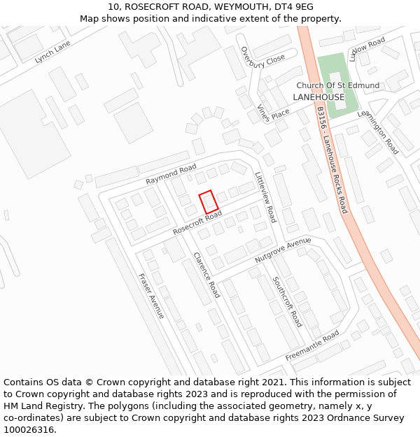 10, ROSECROFT ROAD, WEYMOUTH, DT4 9EG: Location map and indicative extent of plot